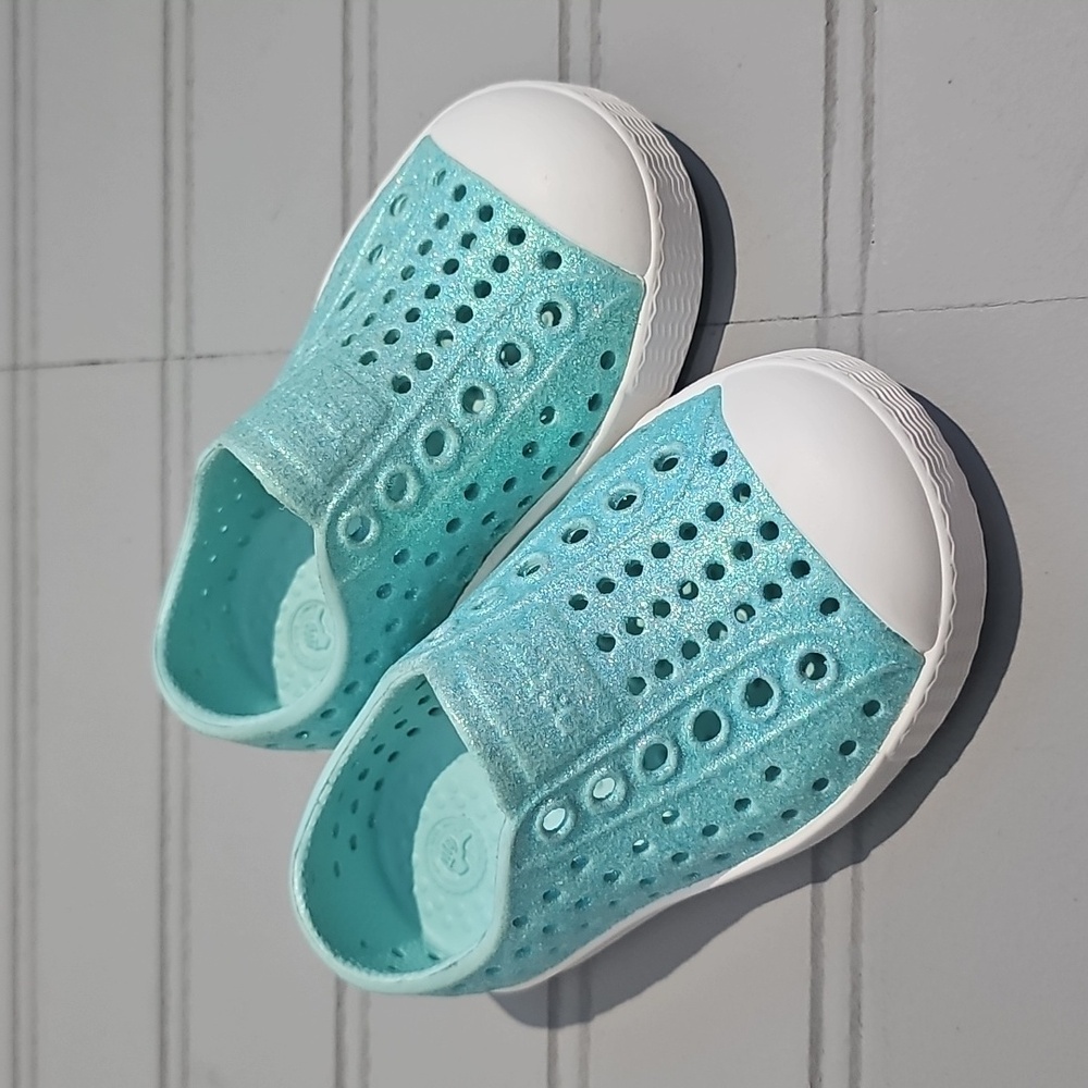 Native Kids Shoes in Aqua and White